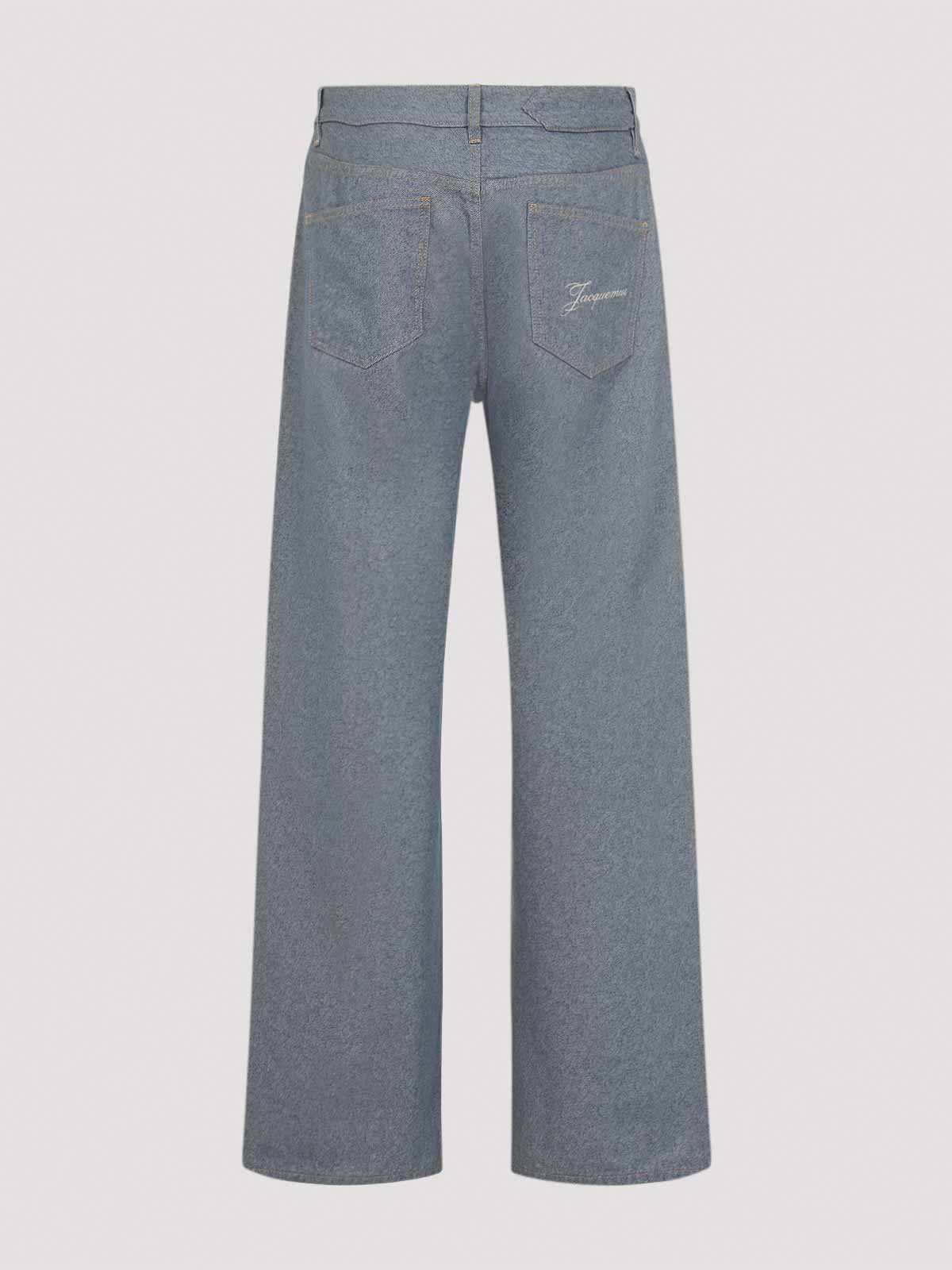 Jacquemus Straight Cut Denim Trousers Pockets In Gray