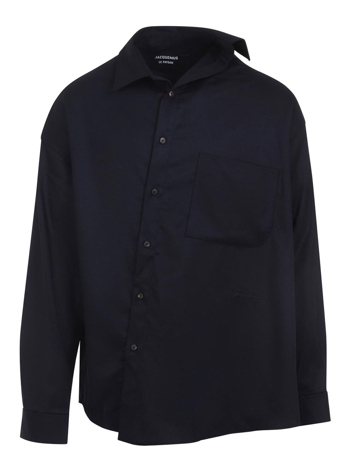 Jacquemus Long Sleeve Checkered Shirt Chest Pocket In Blue