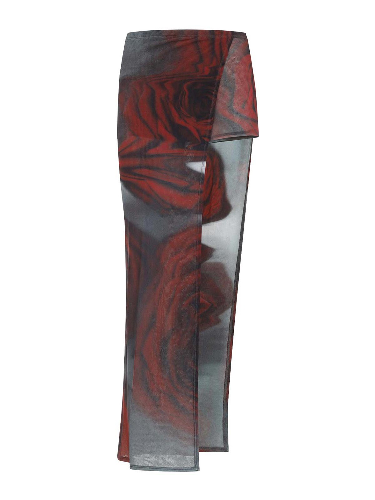 Jean Paul Gaultier Blurry Roses Asymmetric Midi Skirt In Gray