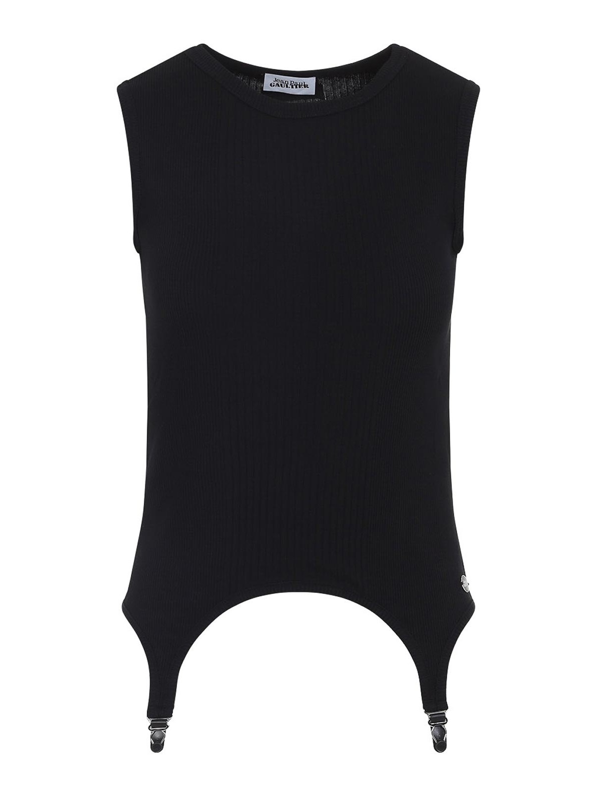 Jean Paul Gaultier Ribbed Cotton Lingerie Garter Top With Belt Loop Detail In Black