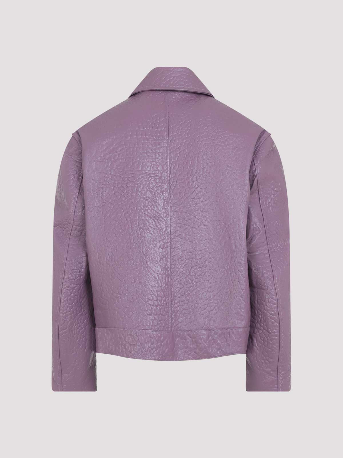 Jil Sander Textured Ovine Leather Jacket With Zip Pockets And Classic Collar In Purple