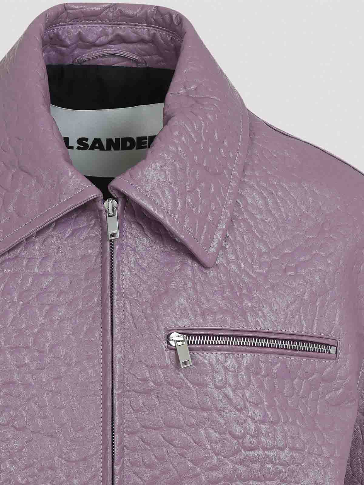 Jil Sander Textured Ovine Leather Jacket With Zip Pockets And Classic Collar In Purple
