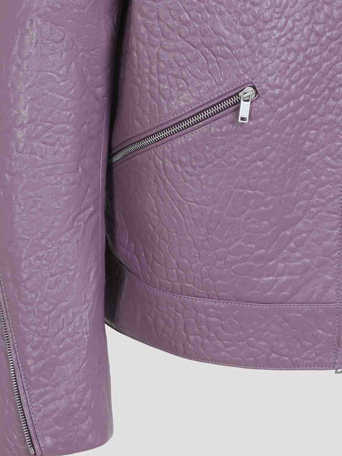 Jil Sander Textured Ovine Leather Jacket With Zip Pockets And Classic Collar In Purple