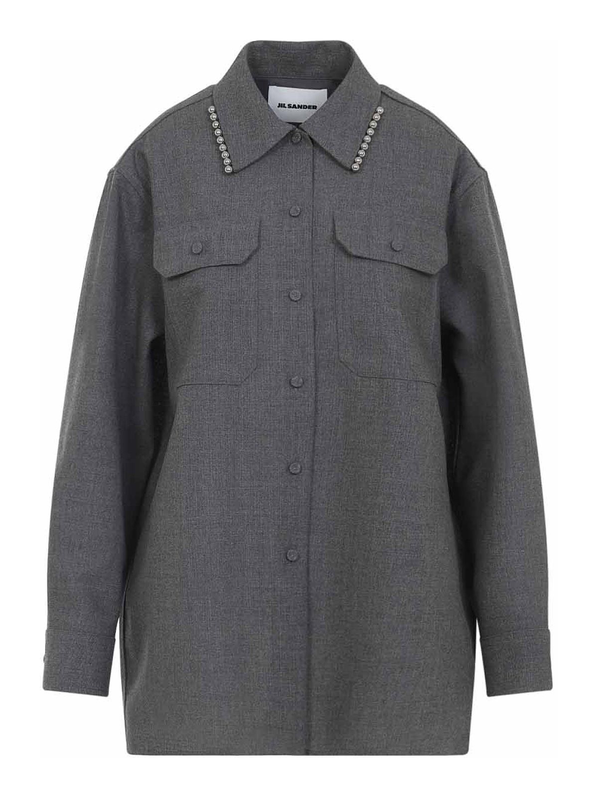 Jil Sander Studded Collar Long Sleeves Chest Pockets In Gray