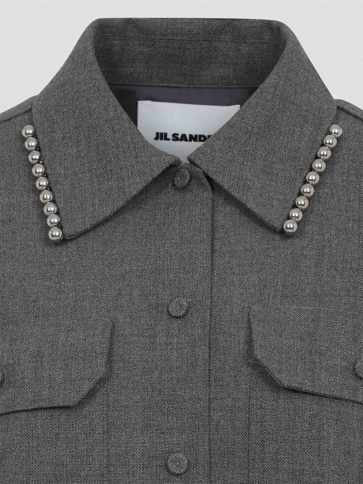 Jil Sander Studded Collar Long Sleeves Chest Pockets In Gray