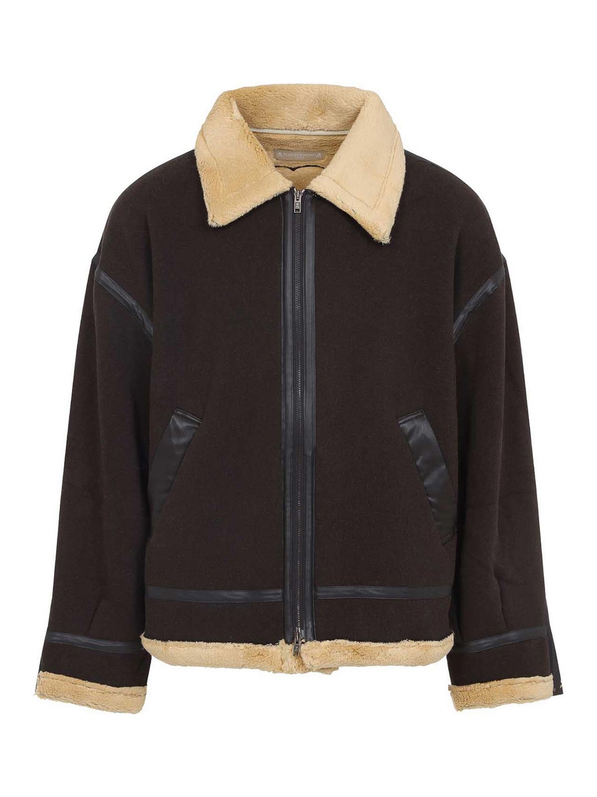Mastermind Japan Brown Cotton Mutton Jacket With Embroidered Skull Detail In Brown