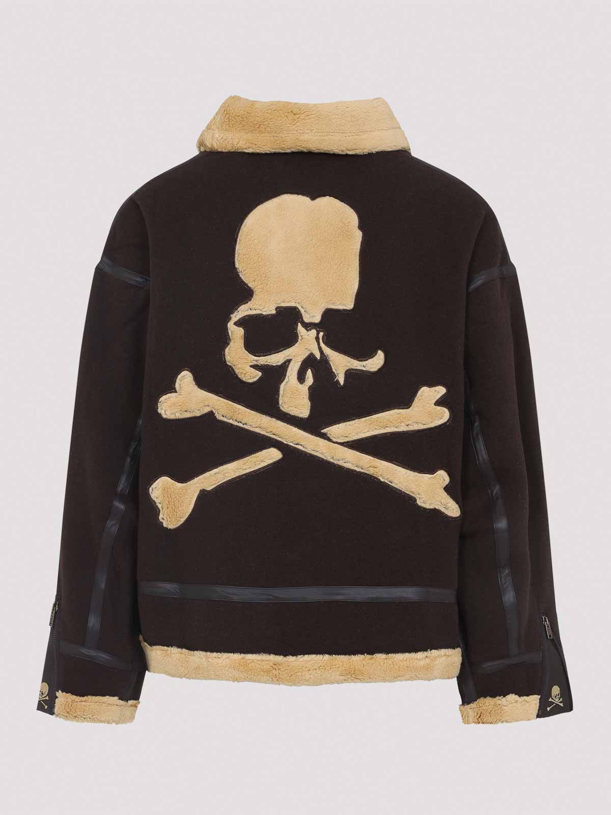 Mastermind Japan Brown Cotton Mutton Jacket With Embroidered Skull Detail In Brown