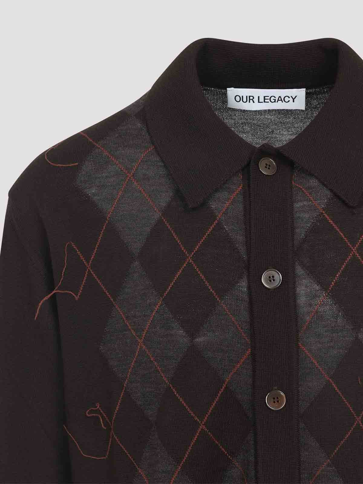 Our Legacy Mens Pub Argyle Evening Diamond-stitch Wool Polo Shirt In Gray