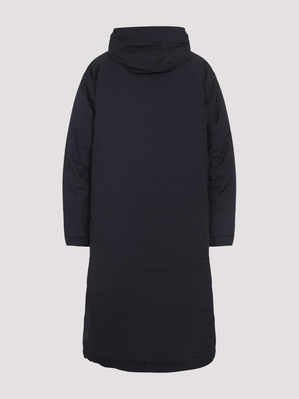 Y-3 Minimalist Black Long Coat With Flap Pockets And Hood In Black