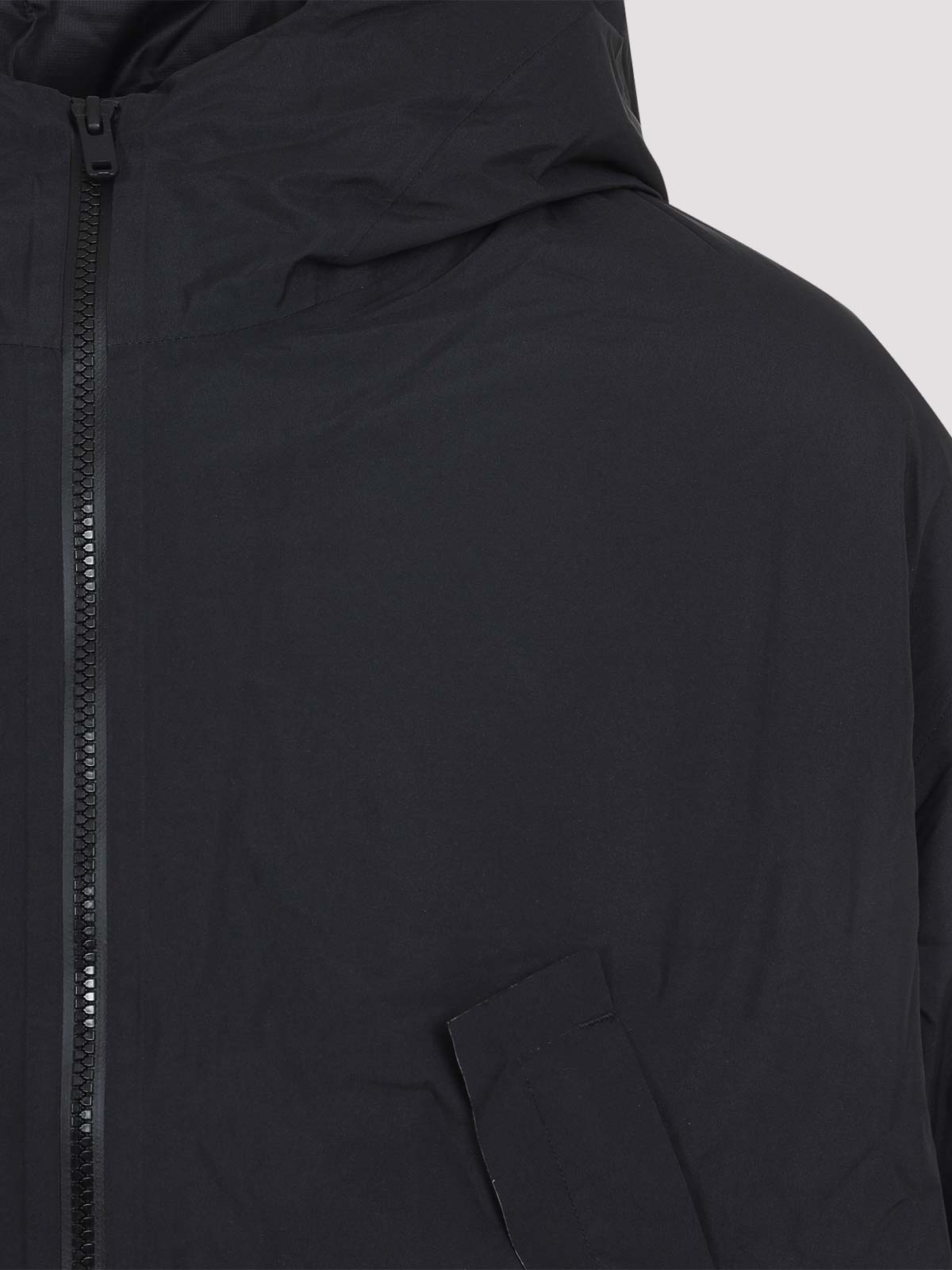 Y-3 Minimalist Black Long Coat With Flap Pockets And Hood In Black