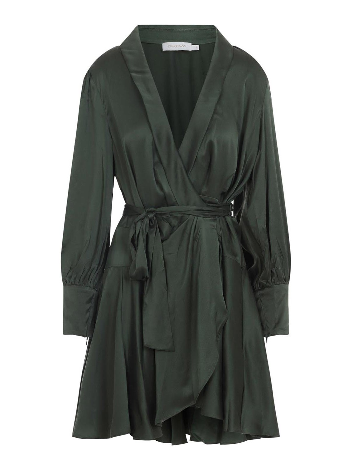 Zimmermann Silk Wrap Mini Dress In Green