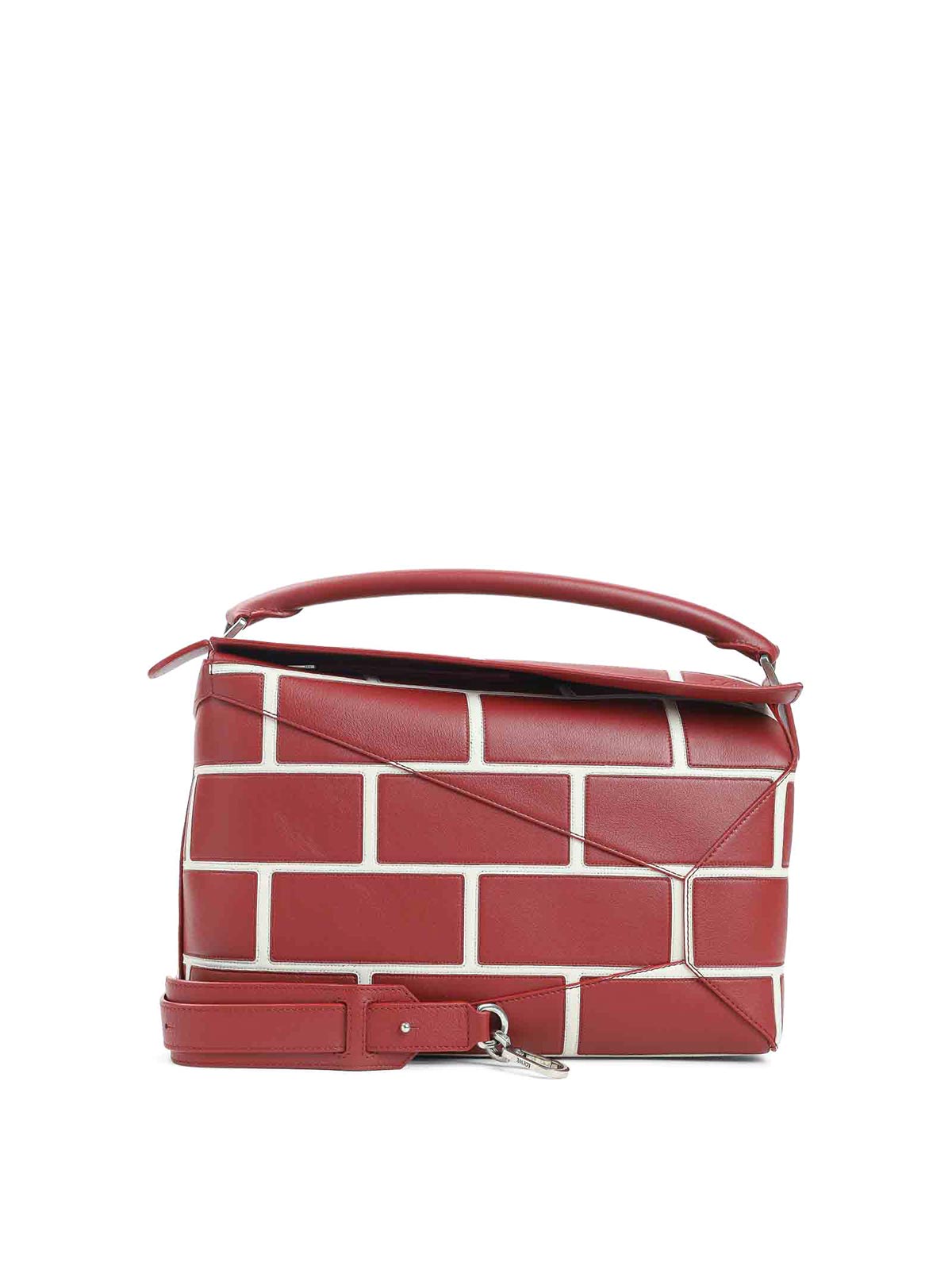 Loewe Puzzle Edge Large Brick Bag In Red
