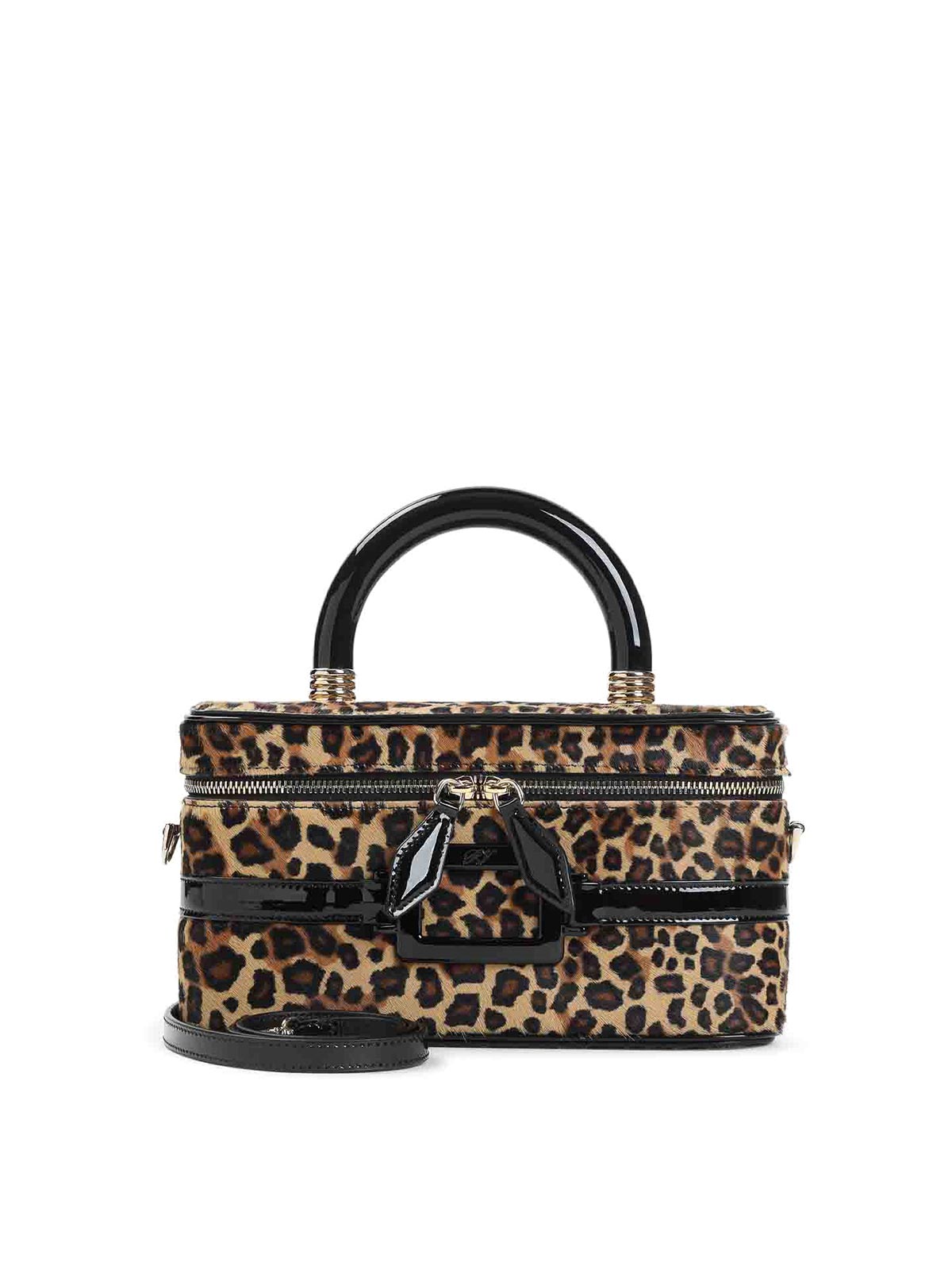 Roger Vivier Natural Black Patent Leather Belle Vivier Vanity Mini Bag In Sand