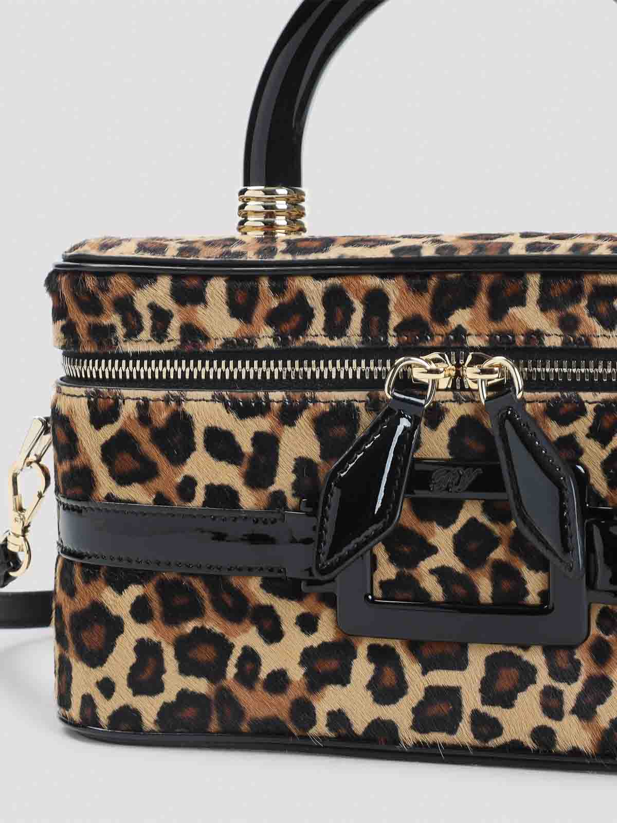 Roger Vivier Natural Black Patent Leather Belle Vivier Vanity Mini Bag In Sand