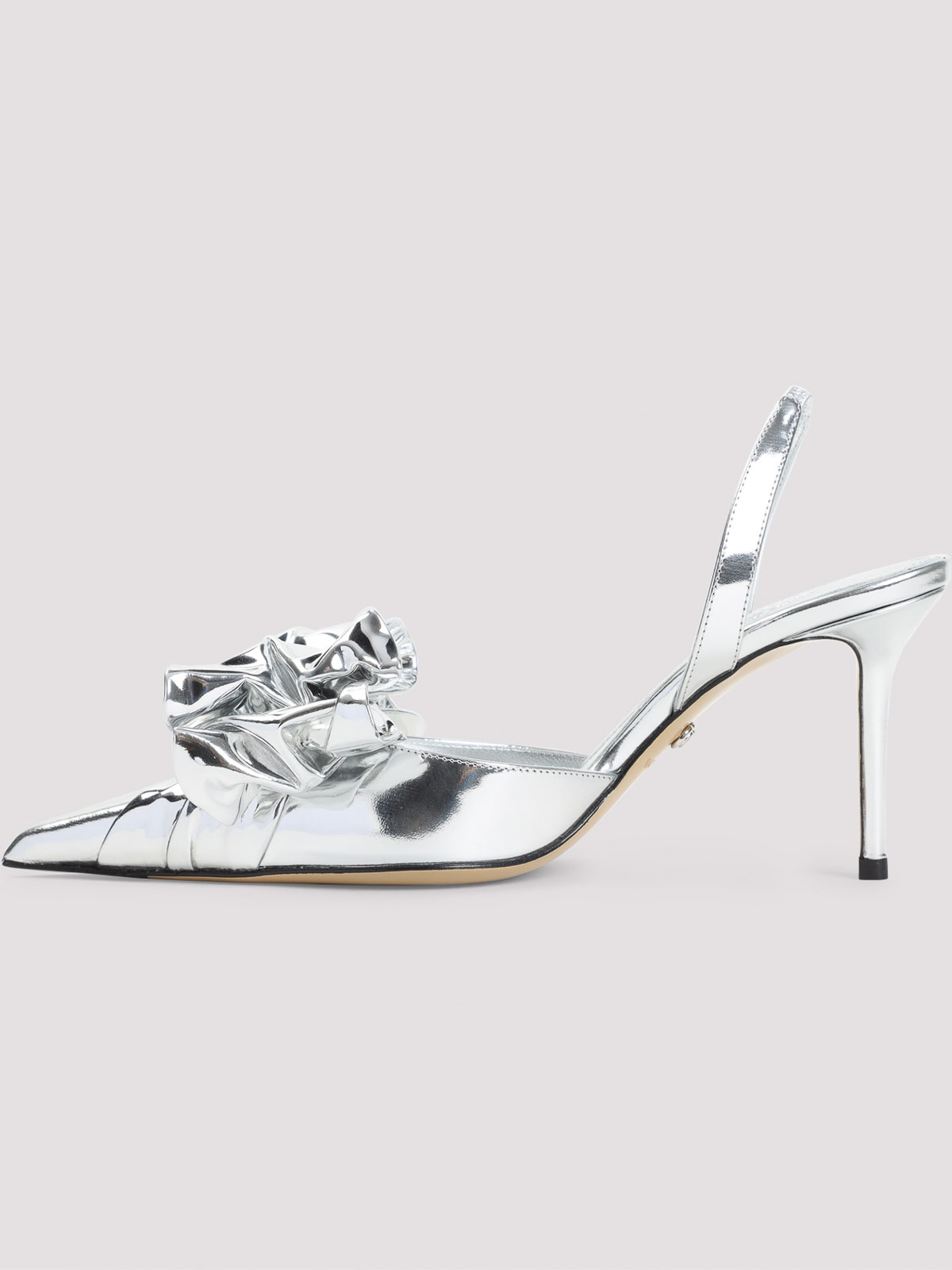 Mach&mach Silver Leather Stiletto Pumps Bow Detail In Silver