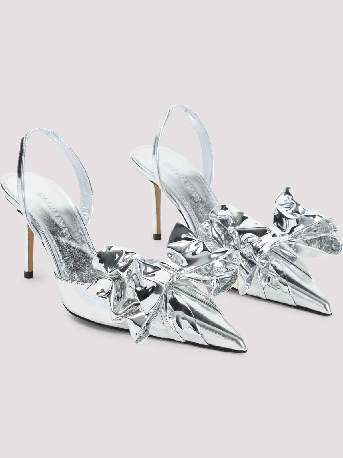 Mach&mach Silver Leather Stiletto Pumps Bow Detail In Silver