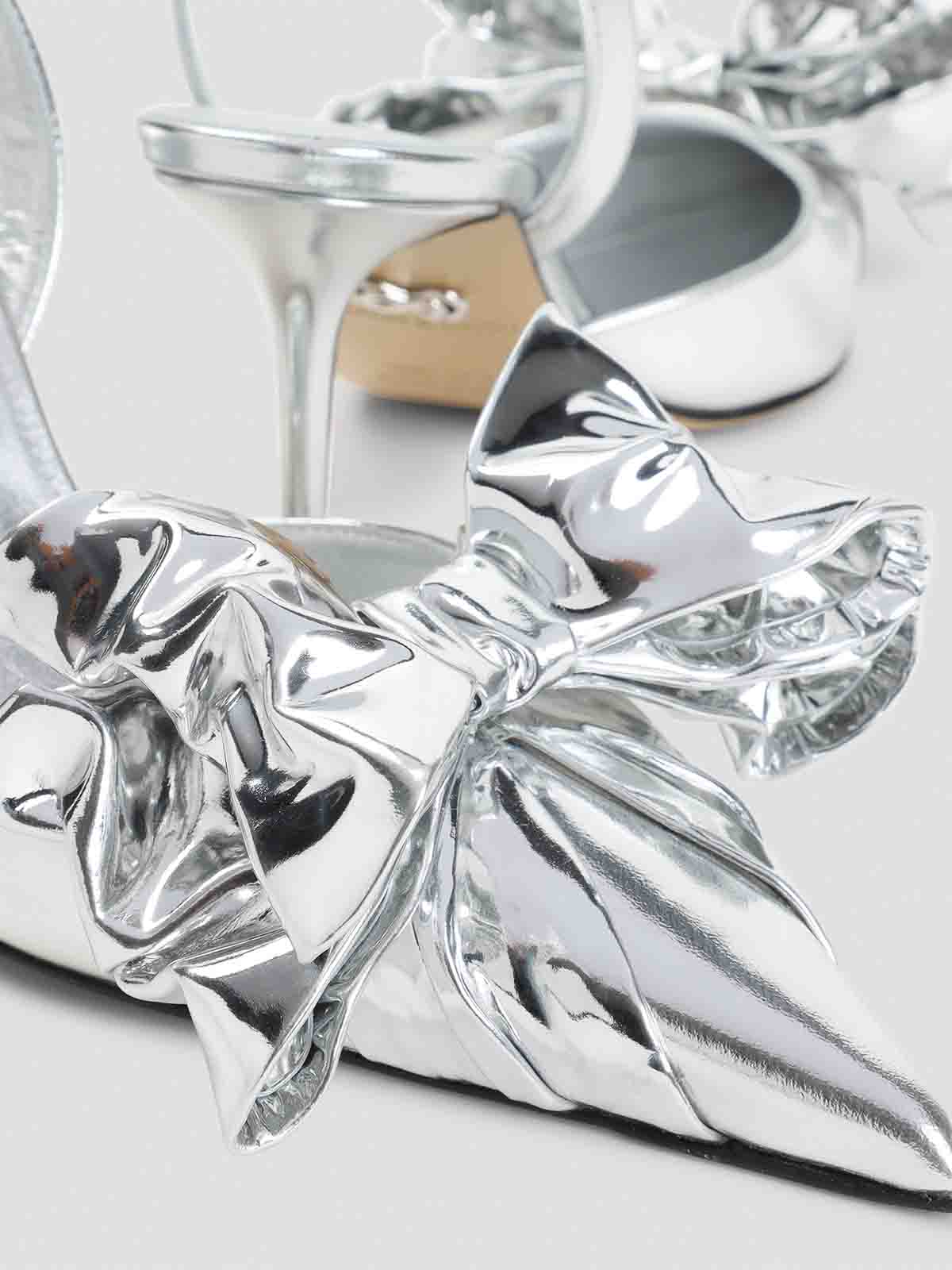 Mach&mach Silver Leather Stiletto Pumps Bow Detail In Silver