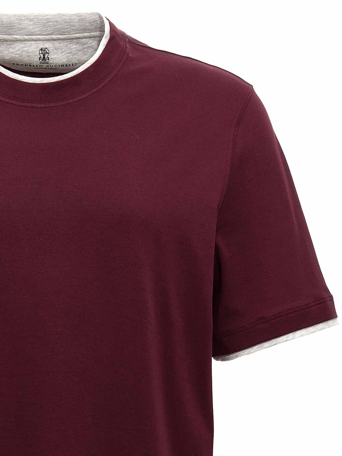 Brunello Cucinelli Cotton Jersey Crew Neck T-shirt With Faux-layering Clothing In Red