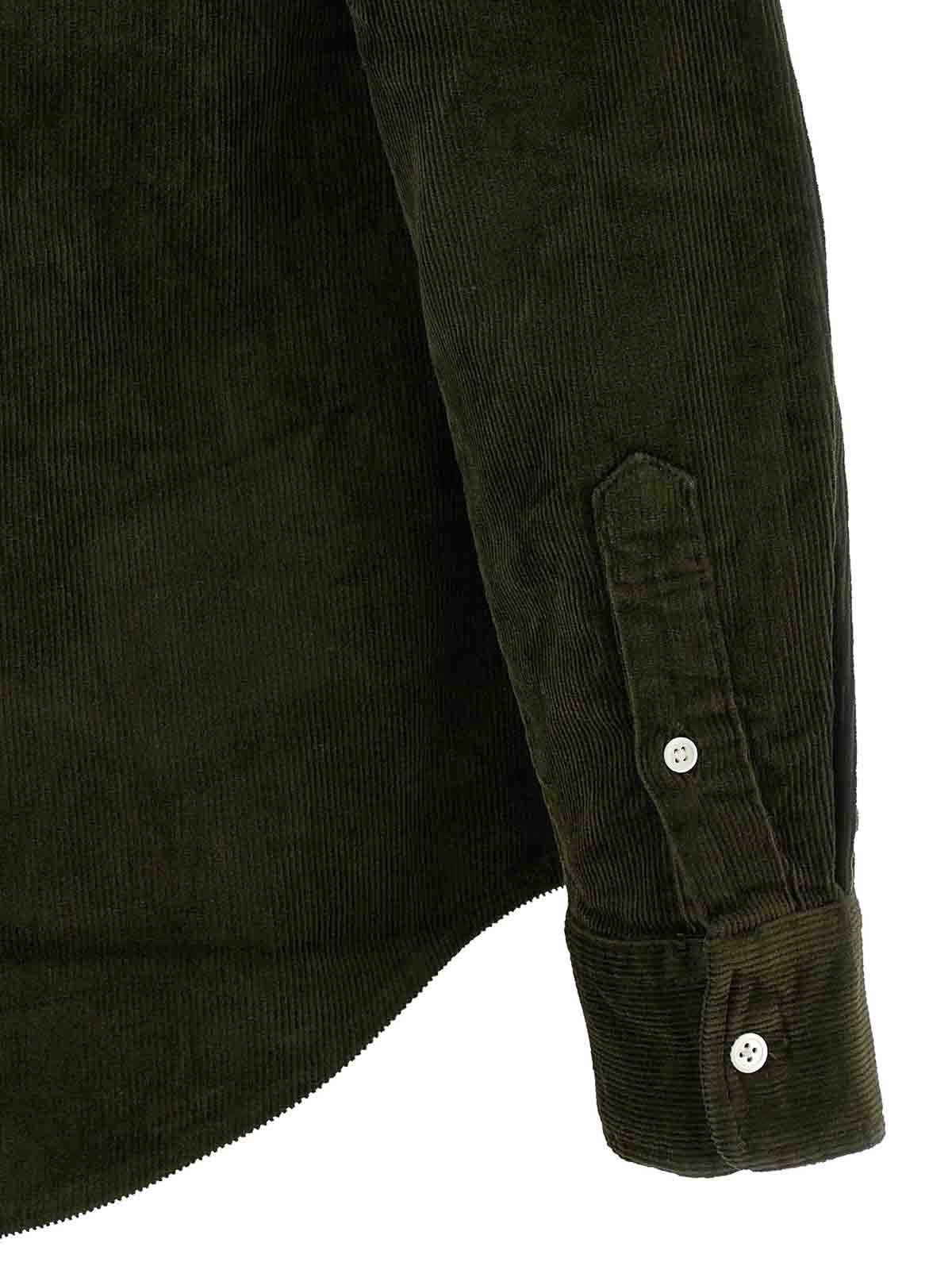 Polo Ralph Lauren Olive Long-sleeve Velvet Ribbed Shirt With Classic Collar In Black
