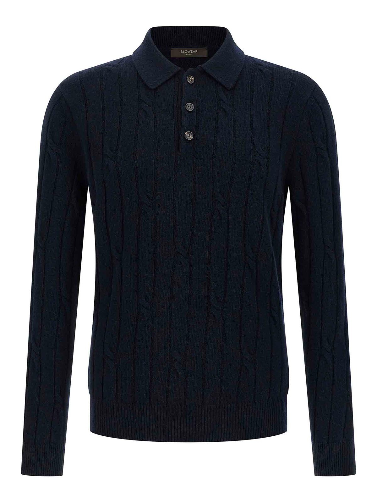 Zanone Cable-knit Button-placket Polo Shirt In Blue