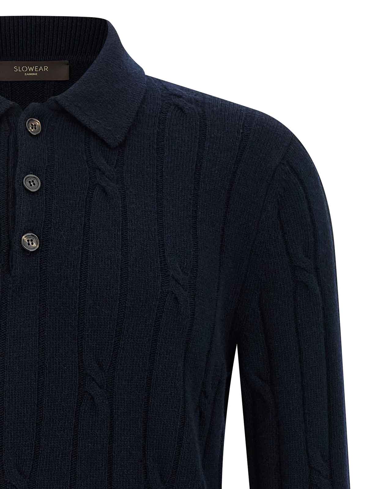 Zanone Cable-knit Button-placket Polo Shirt In Blue