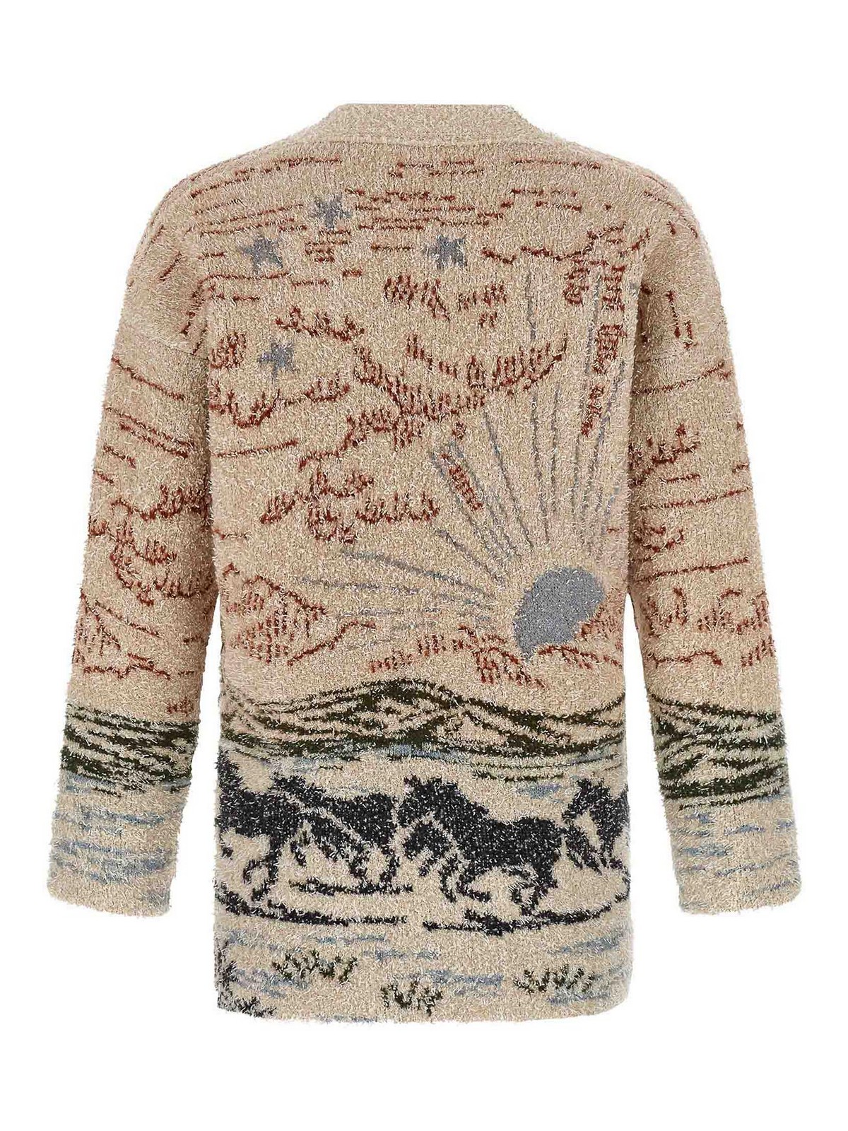 Alanui Graphic Pattern Long Sleeve Wool Cardigan In Neutral