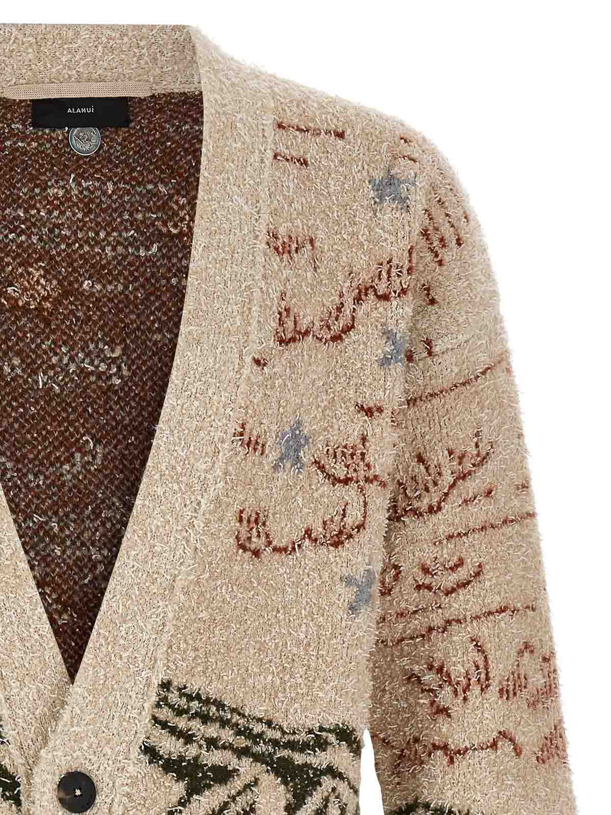 Alanui Graphic Pattern Long Sleeve Wool Cardigan In Neutral