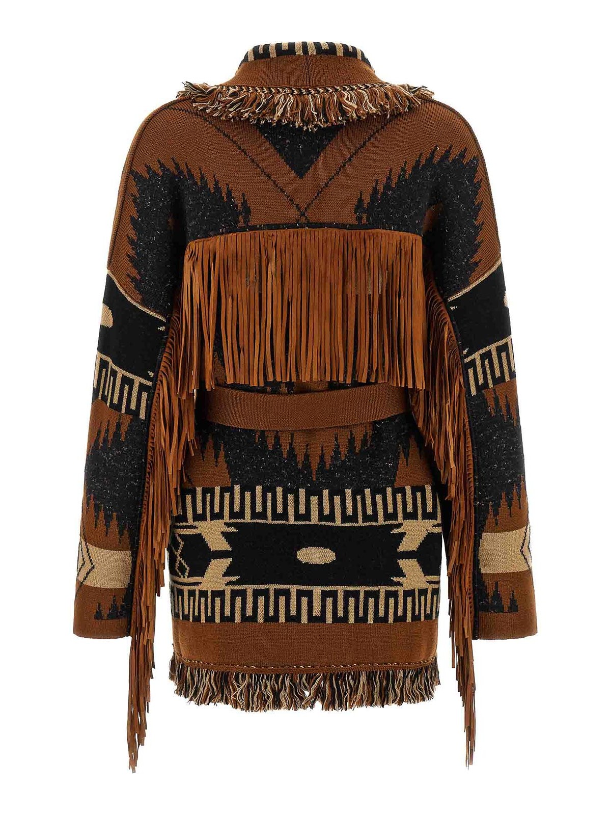 Alanui Geometric Pattern Cardigan Belted Waist In Brown