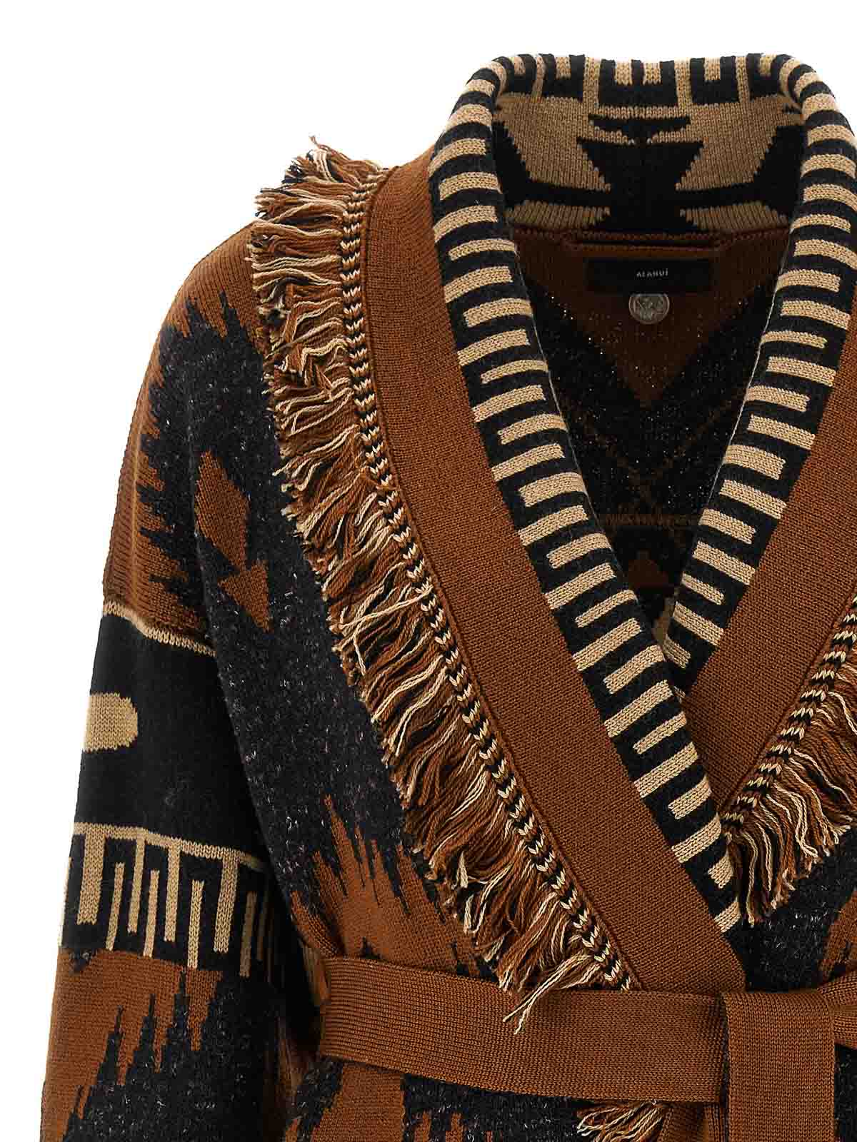 Alanui Geometric Pattern Cardigan Belted Waist In Brown