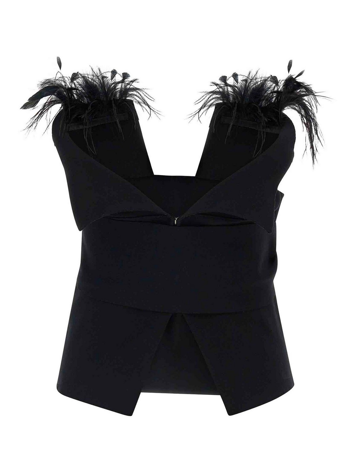 Alberta Ferretti Top With Feathers In Black