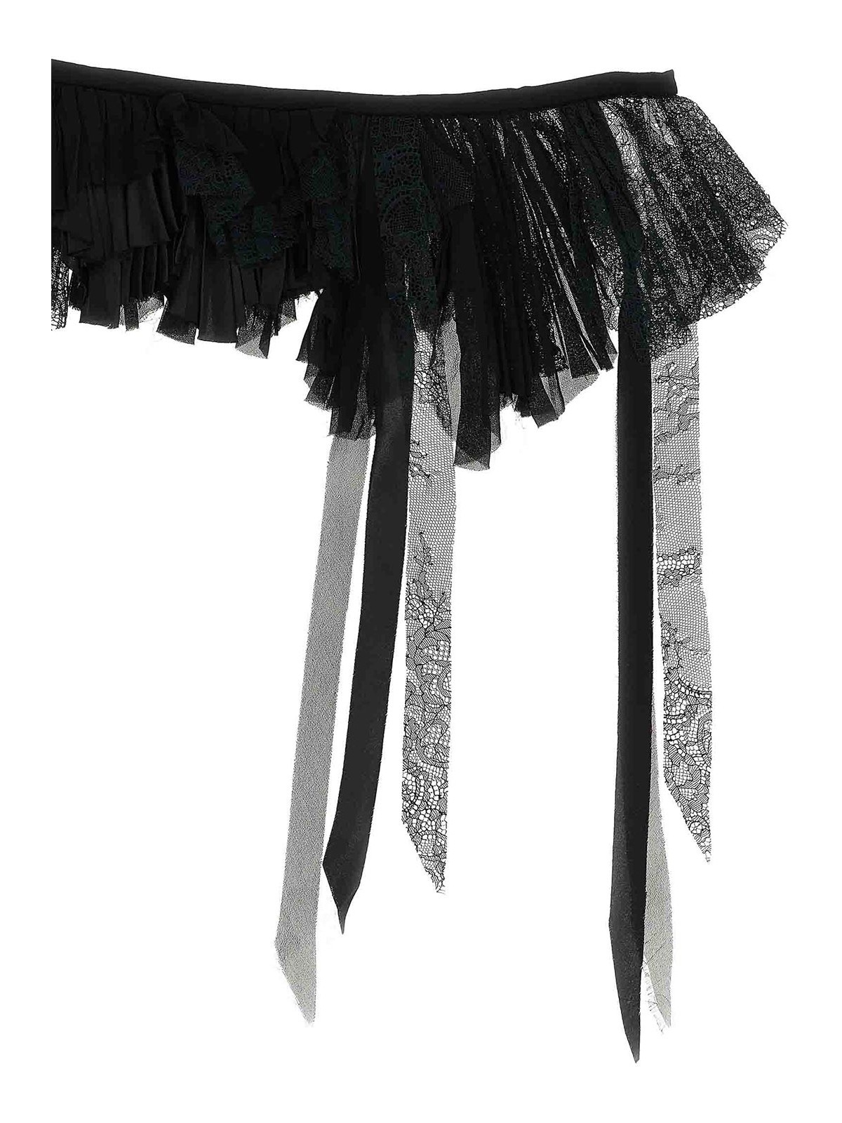 Alberta Ferretti Georgette Collar With Flounces And Lace Fringes In Black