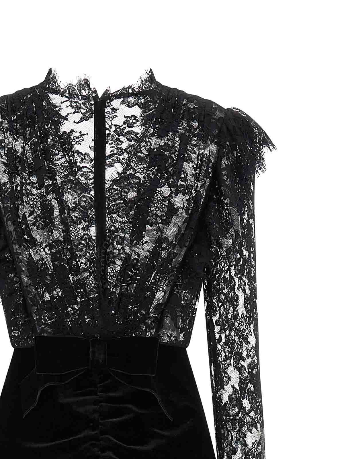Alessandra Rich Velvet And Lace Dress In Black