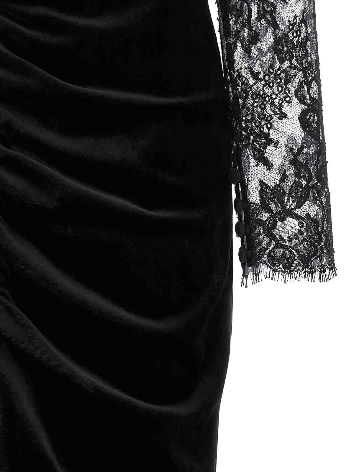 Alessandra Rich Velvet And Lace Dress In Black