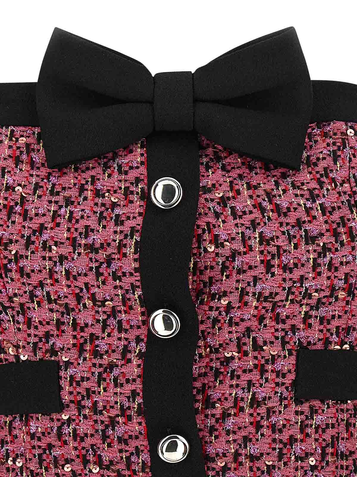 Alessandra Rich Tweed Top With Bow And Sequin Accents In Nude