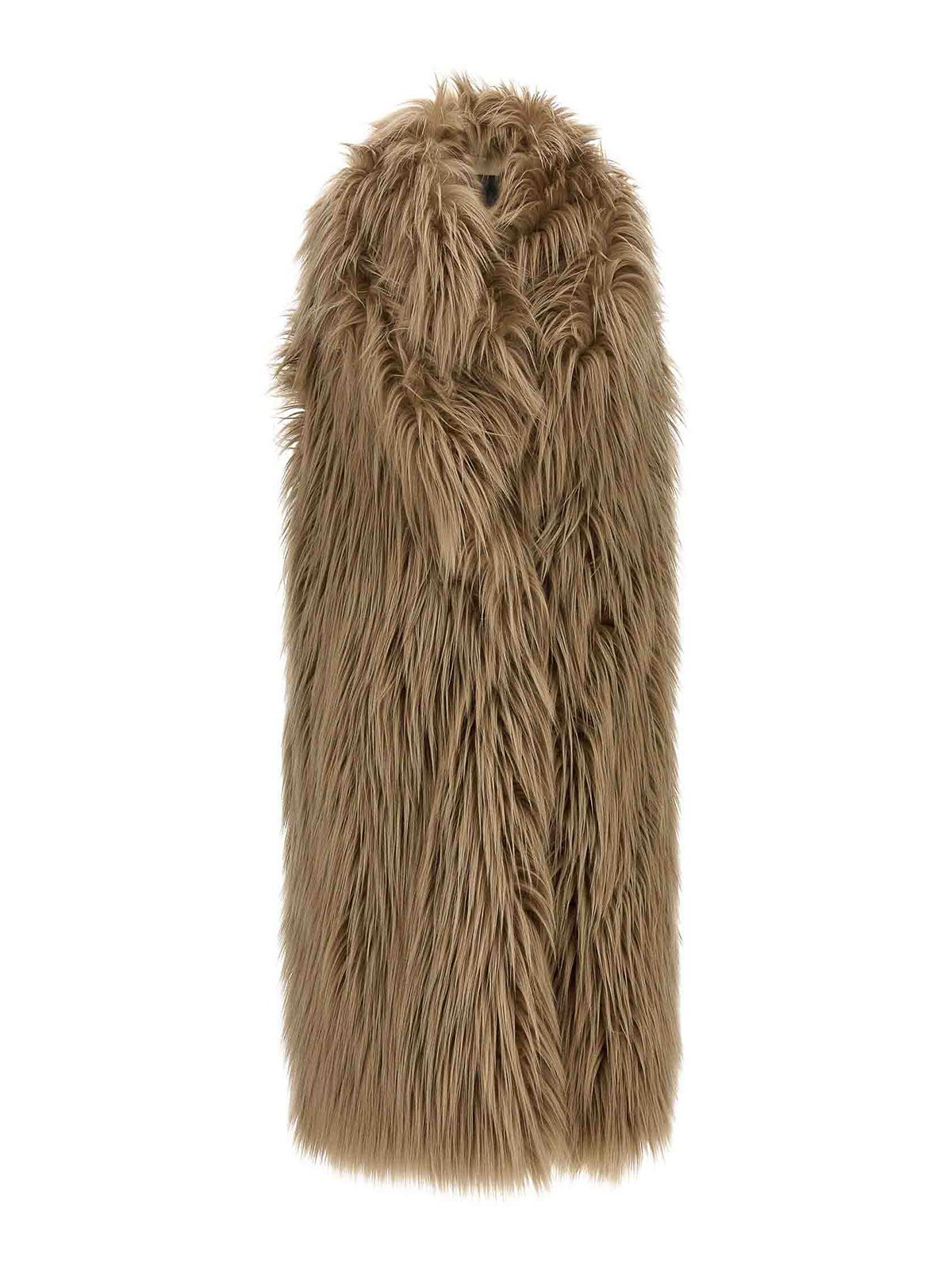 B&b Couture Long-haired Faux Fur Brown Vest In Robe Style In Sand