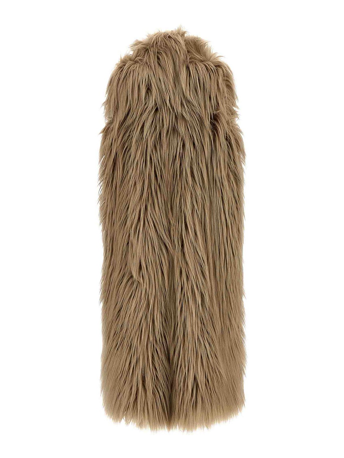 B&b Couture Long-haired Faux Fur Brown Vest In Robe Style In Sand