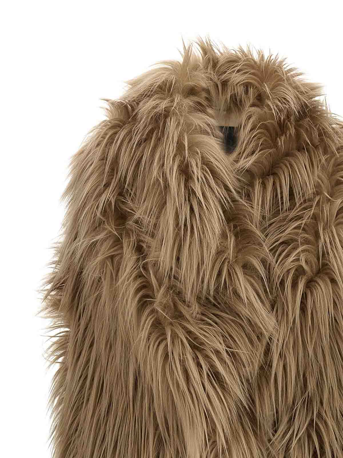 B&b Couture Long-haired Faux Fur Brown Vest In Robe Style In Sand