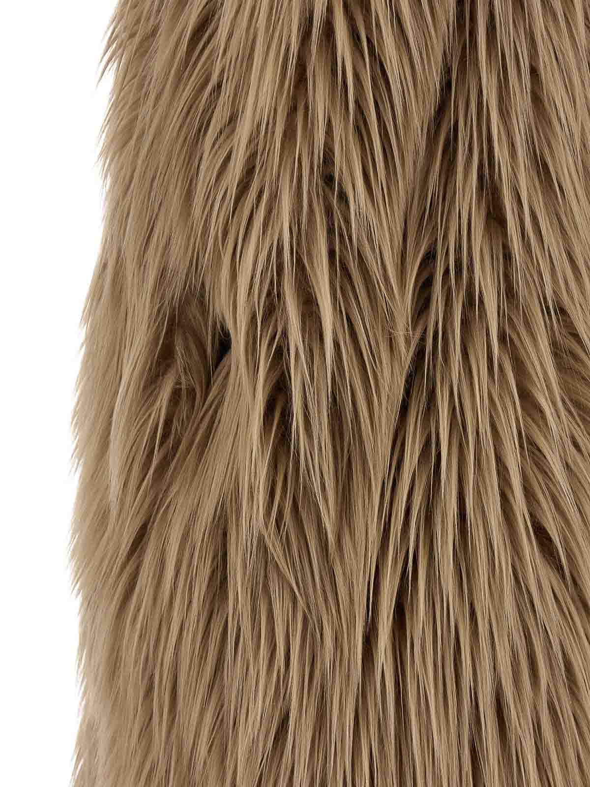 B&b Couture Long-haired Faux Fur Brown Vest In Robe Style In Sand