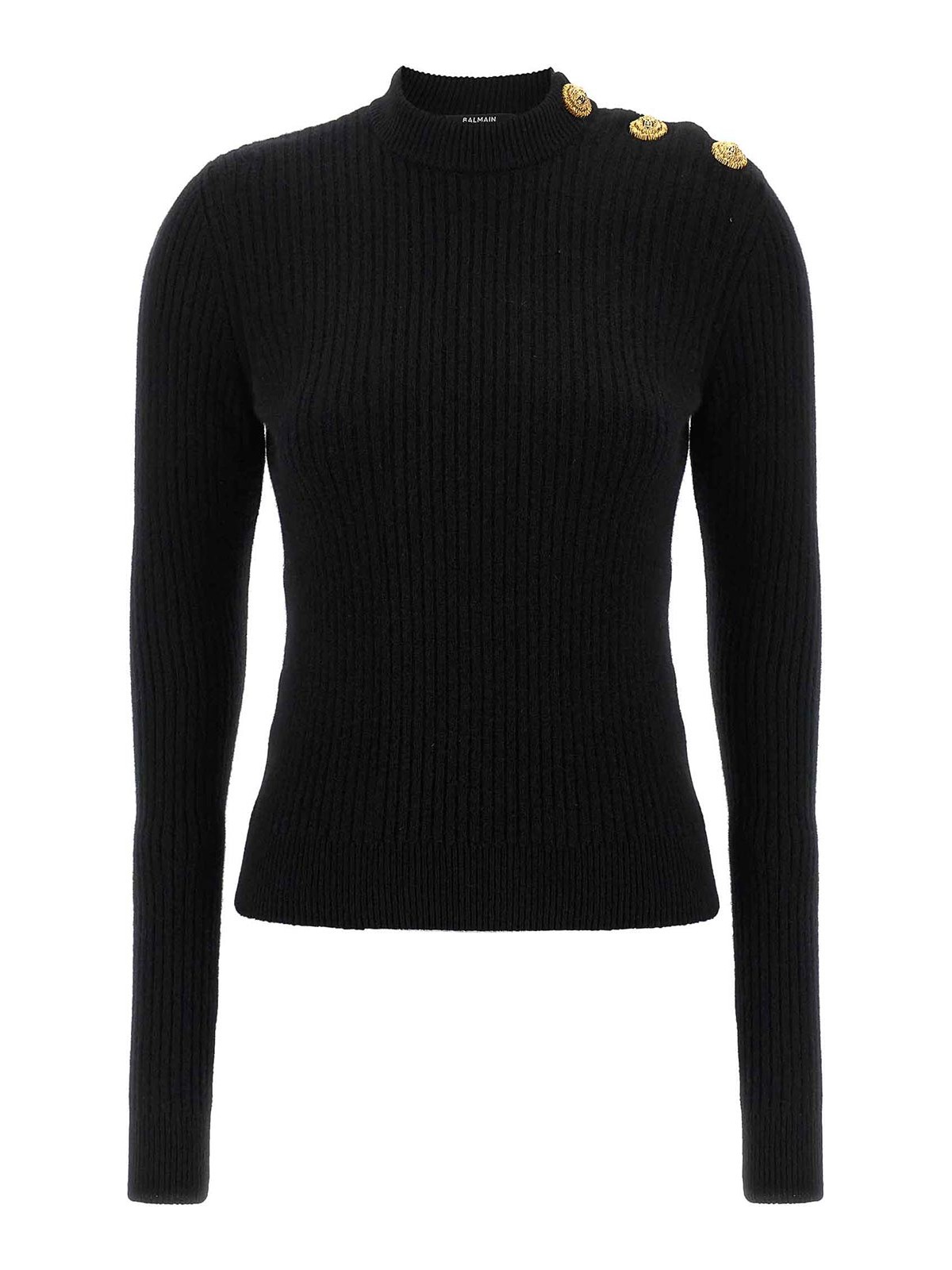 Balmain High Collar Ls Btn Gold In Black