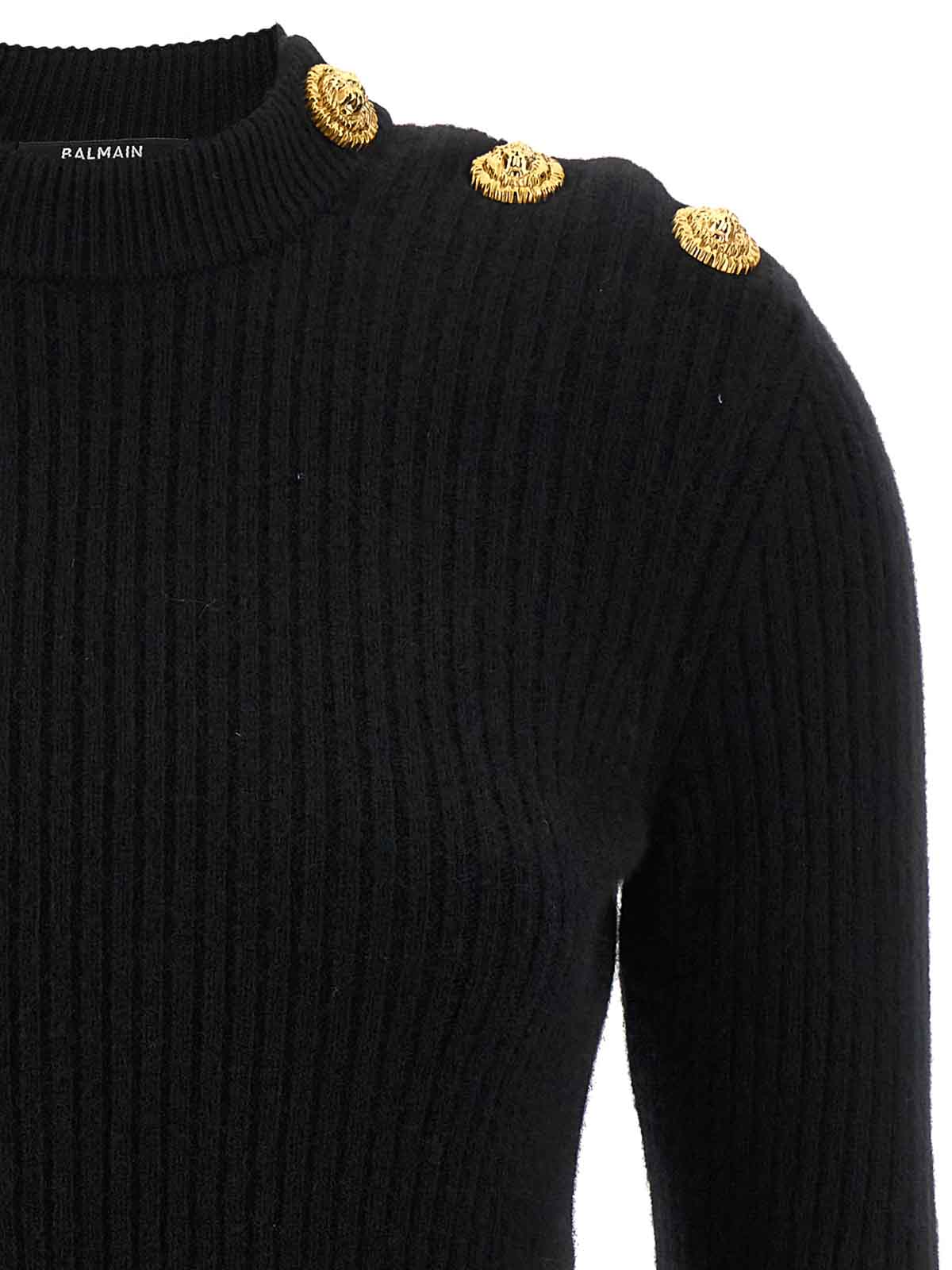 Balmain High Collar Ls Btn Gold In Black