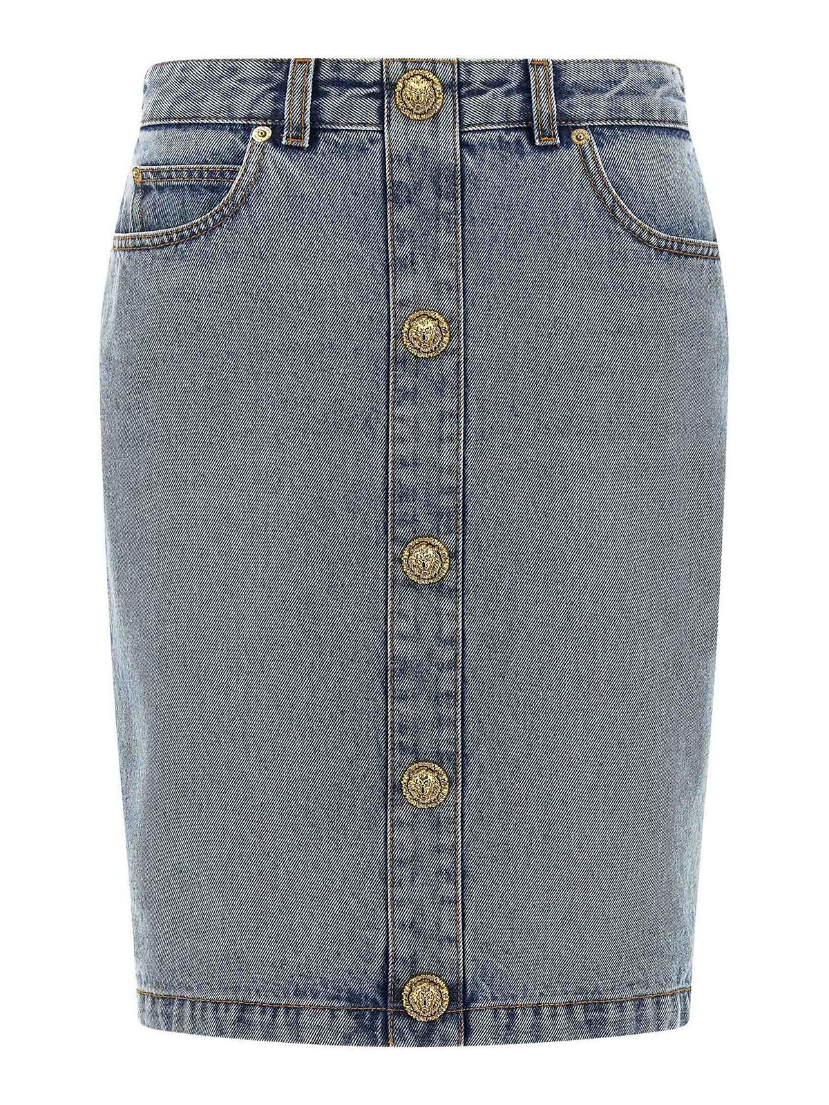 Balmain Denim Skirt Featuring Pockets And Button Accents In Blue