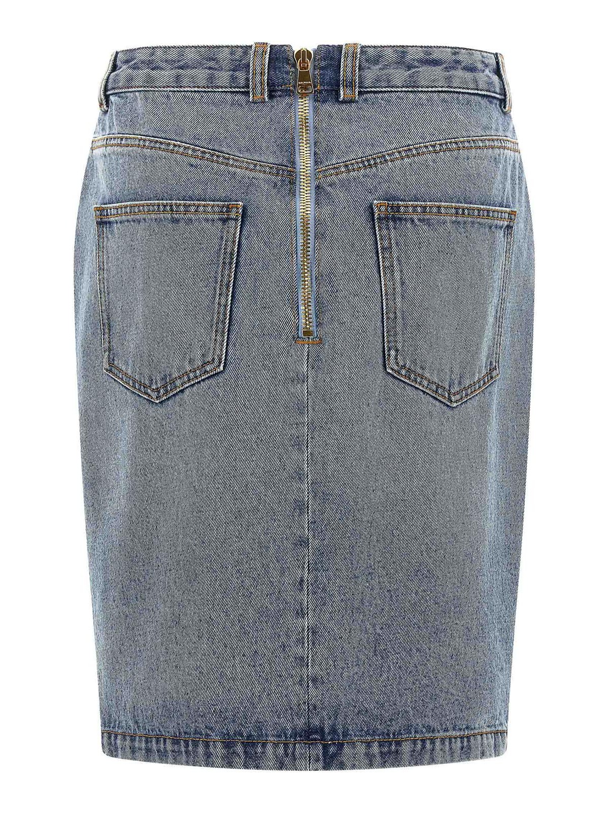 Balmain Denim Skirt Featuring Pockets And Button Accents In Blue