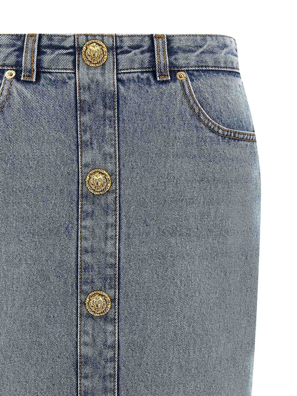 Balmain Denim Skirt Featuring Pockets And Button Accents In Blue