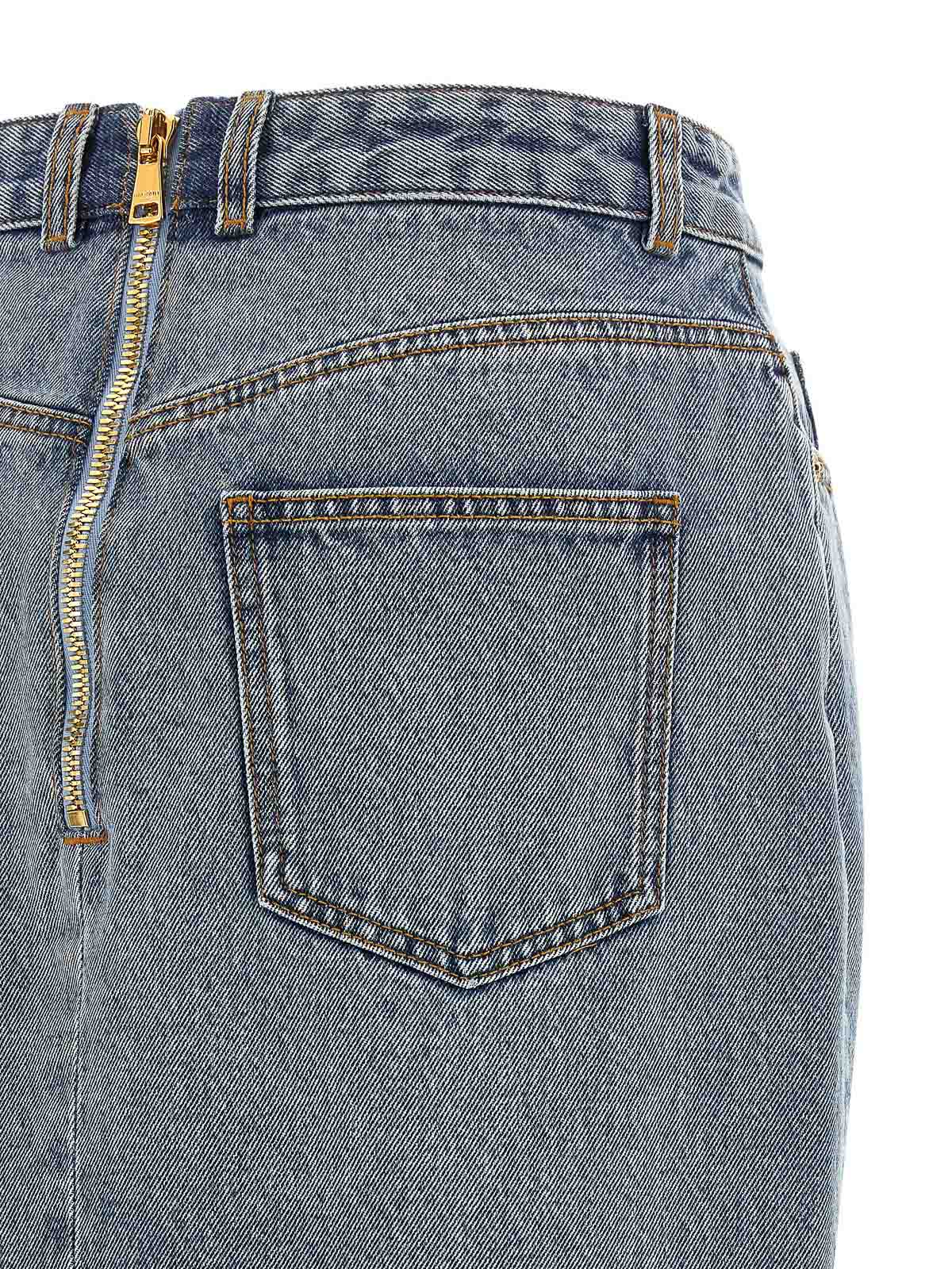 Balmain Denim Skirt Featuring Pockets And Button Accents In Blue