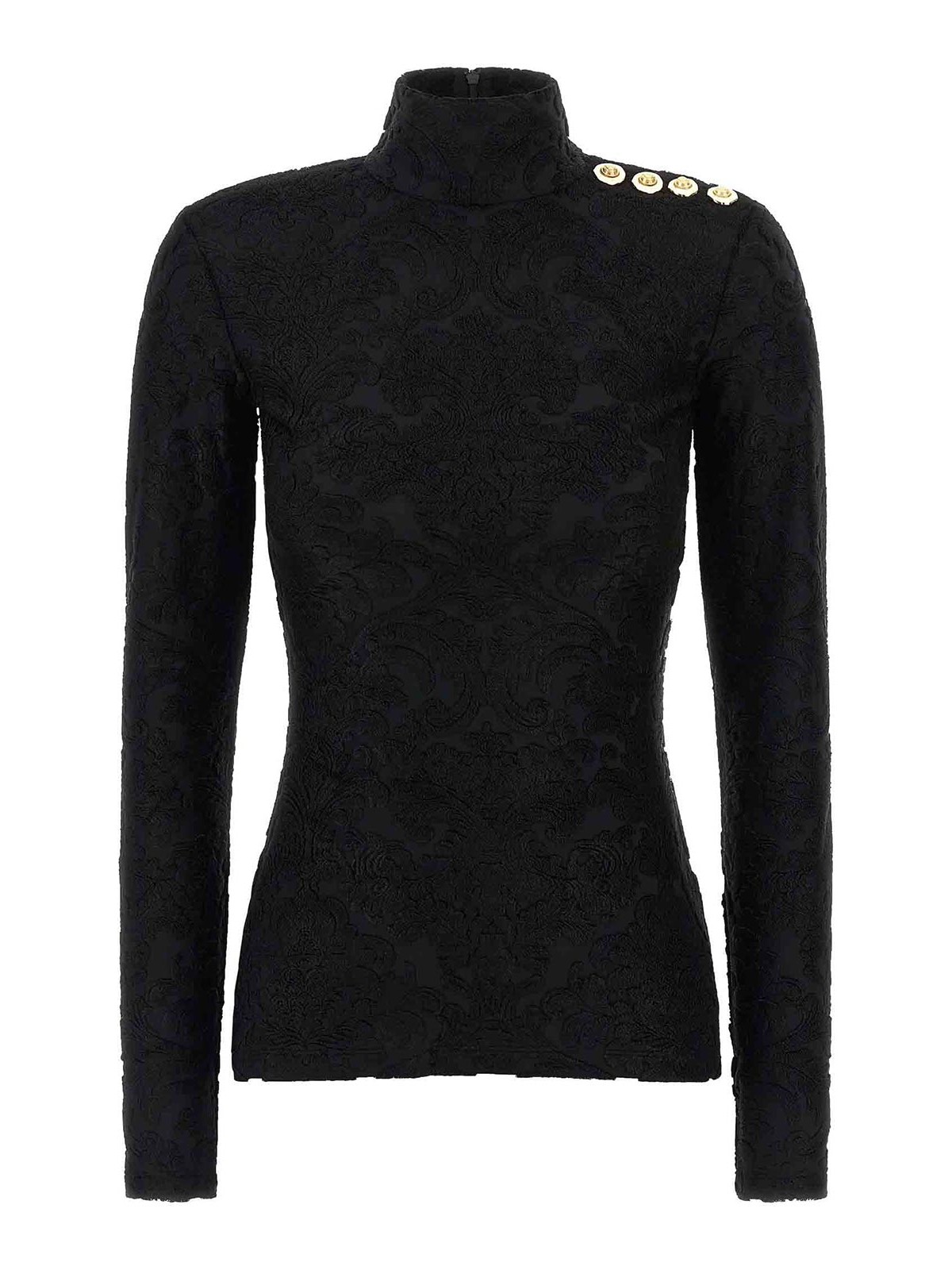 Balmain Buttoned Ls Bouclette Baroque Top In Black