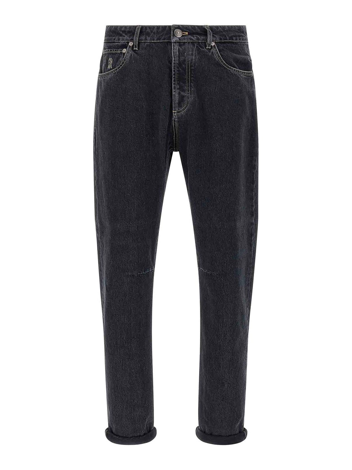 Brunello Cucinelli Rolled Cuff Five-pocket Denim Trousers In Gray