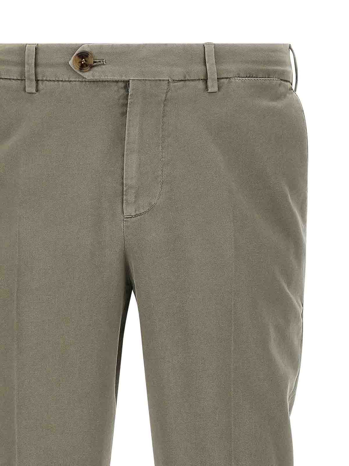 Brunello Cucinelli Cotton Trousers With Back Pockets And Belt Loops In Green