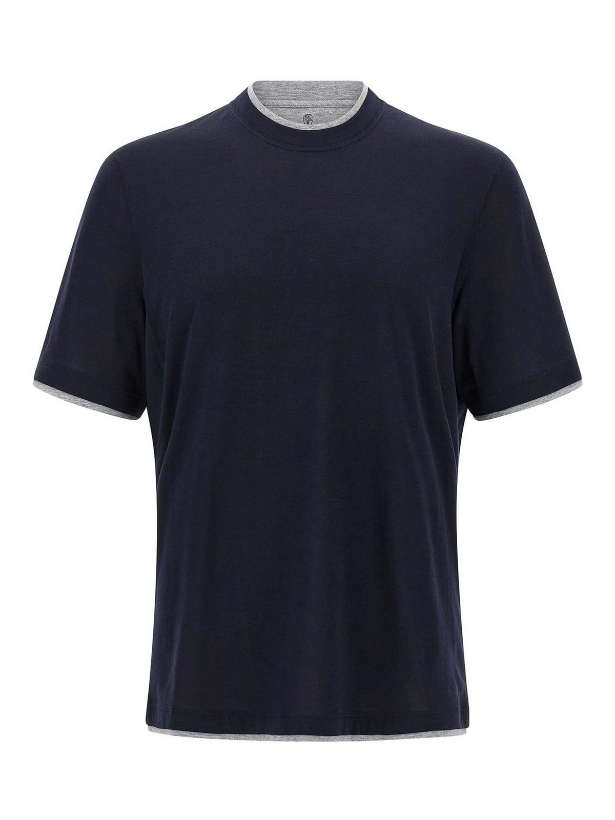 Brunello Cucinelli Men Double Layer T-shirt In Blue