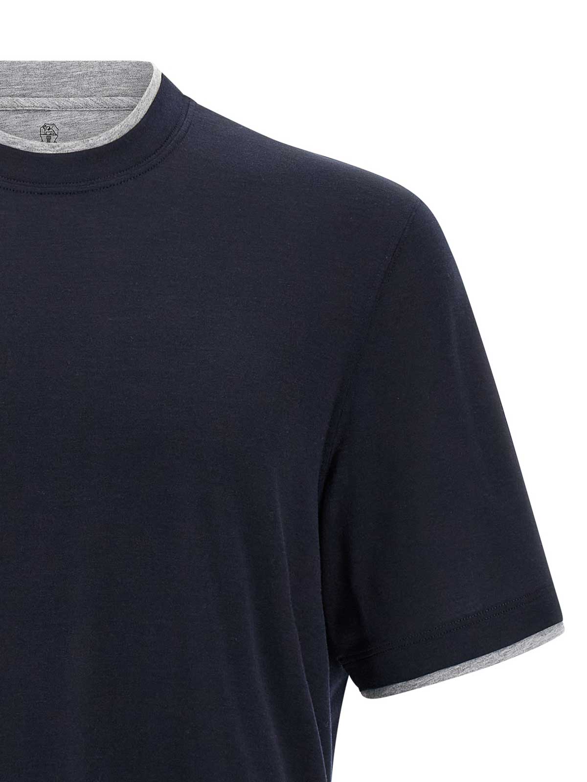 Brunello Cucinelli Men Double Layer T-shirt In Blue