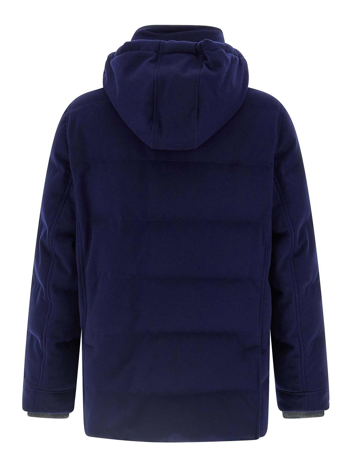 Brunello Cucinelli Wool Down Jacket With Detachable Hood In Blue
